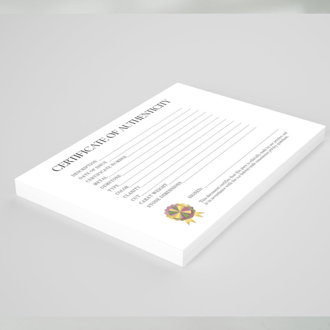 Jewelry Certificate of Authenticity Pack (PHYSICAL COPIES + PDF)