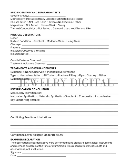Gemstone Testing Log Printable PDF (DIGITAL)