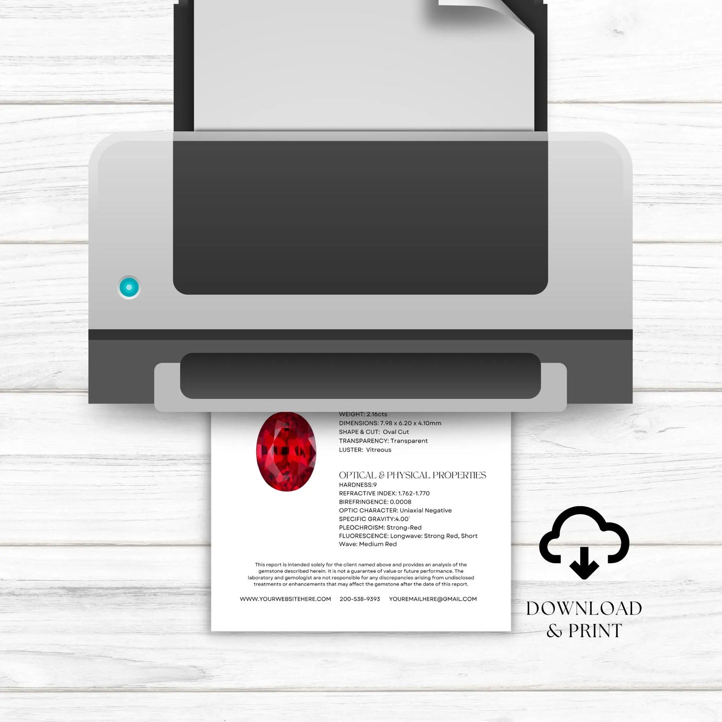 Two Page Colored Gemstone Analysis Report No Border Template | Instant Download