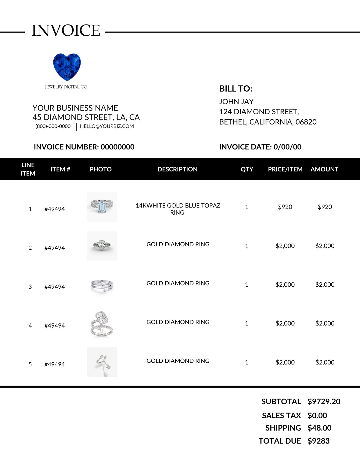 Jewelry Invoice Canva PDF Template | Instant Download