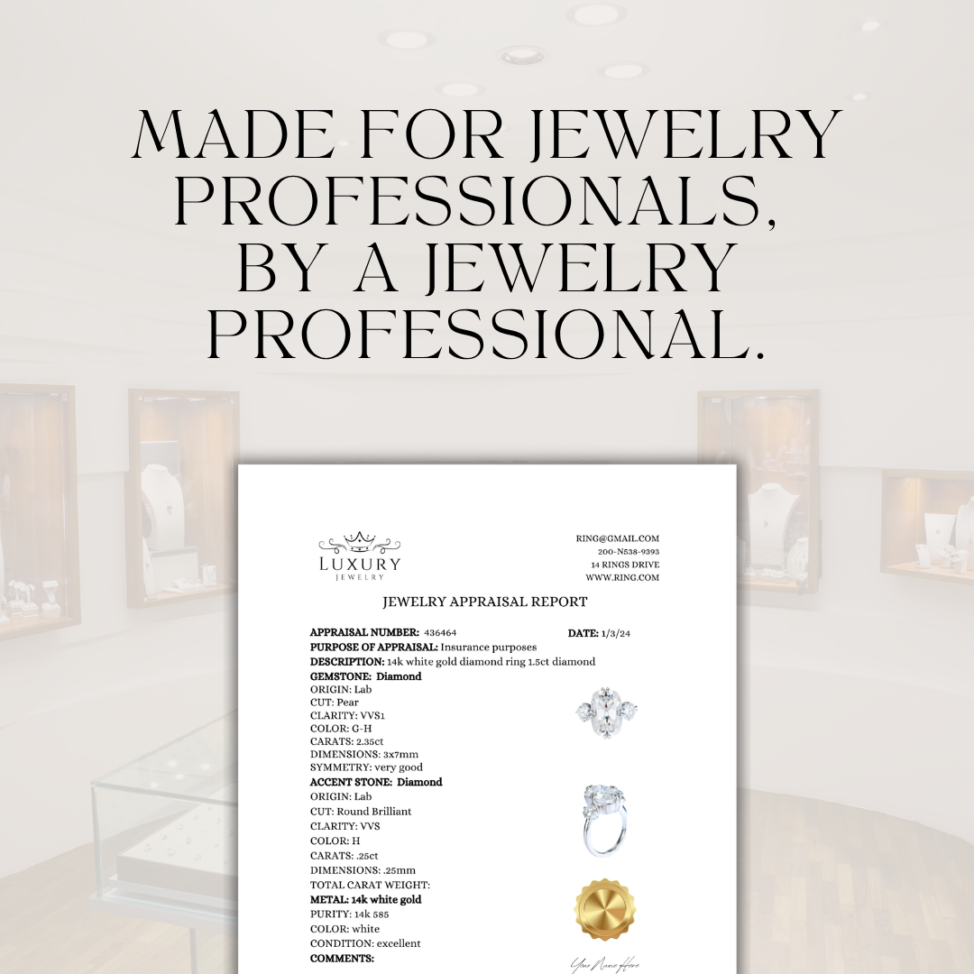 Ring Insurance Appraisal Report Template PDF Instant Download For Jewelry Business Owners Only (DIGITAL)