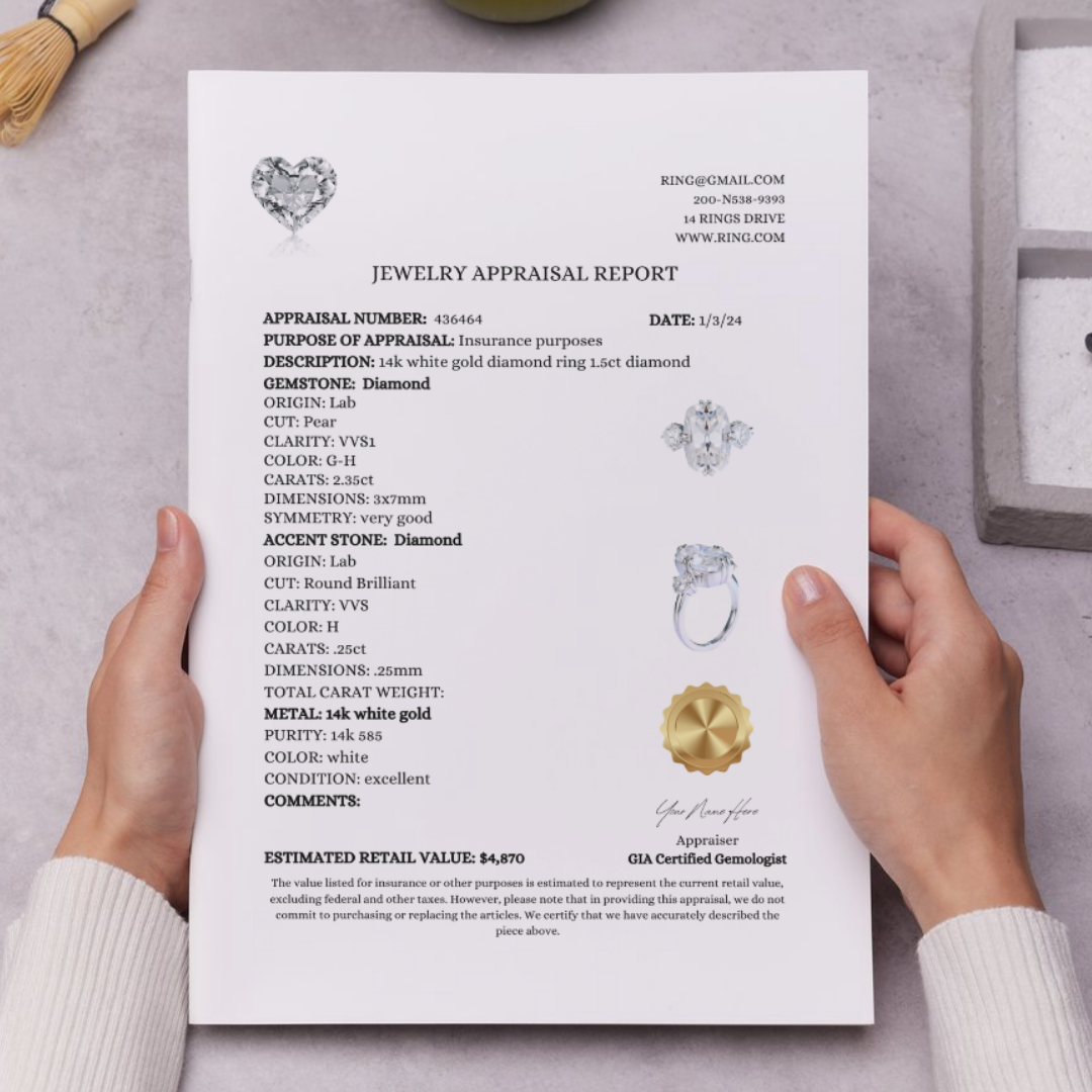 Ring Insurance Appraisal Report Template PDF Instant Download For Jewelry Business Owners Only (DIGITAL)