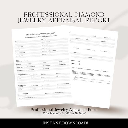 Diamond Jewelry Professional Appraisal Form PDF (Digital Download)