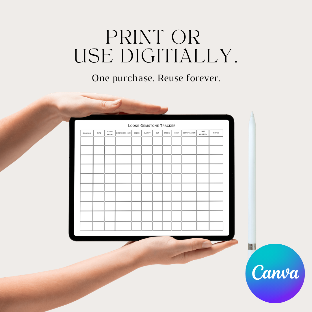 Diamond Inventory Tracker Printable PDF & Canva Template