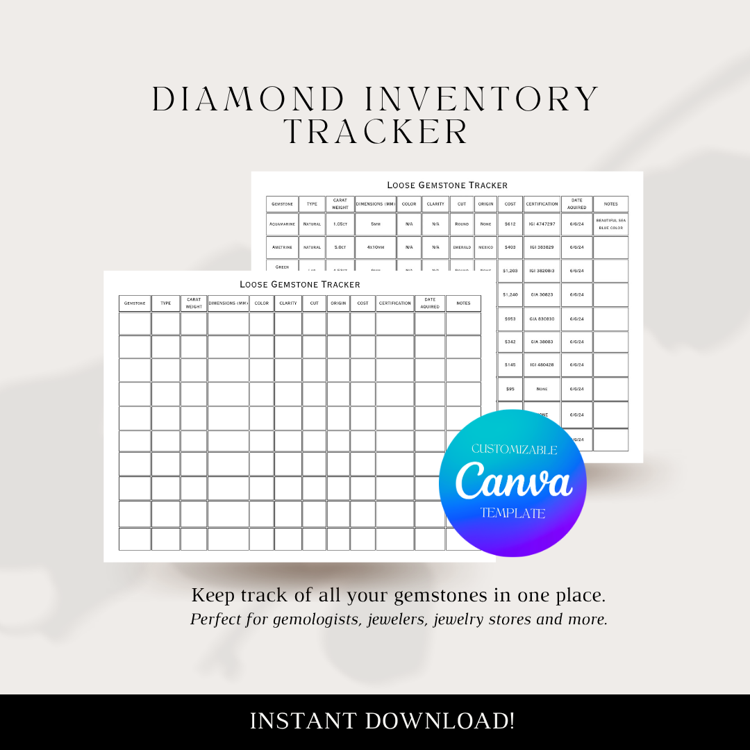 Diamond Inventory Tracker Printable PDF & Canva Template