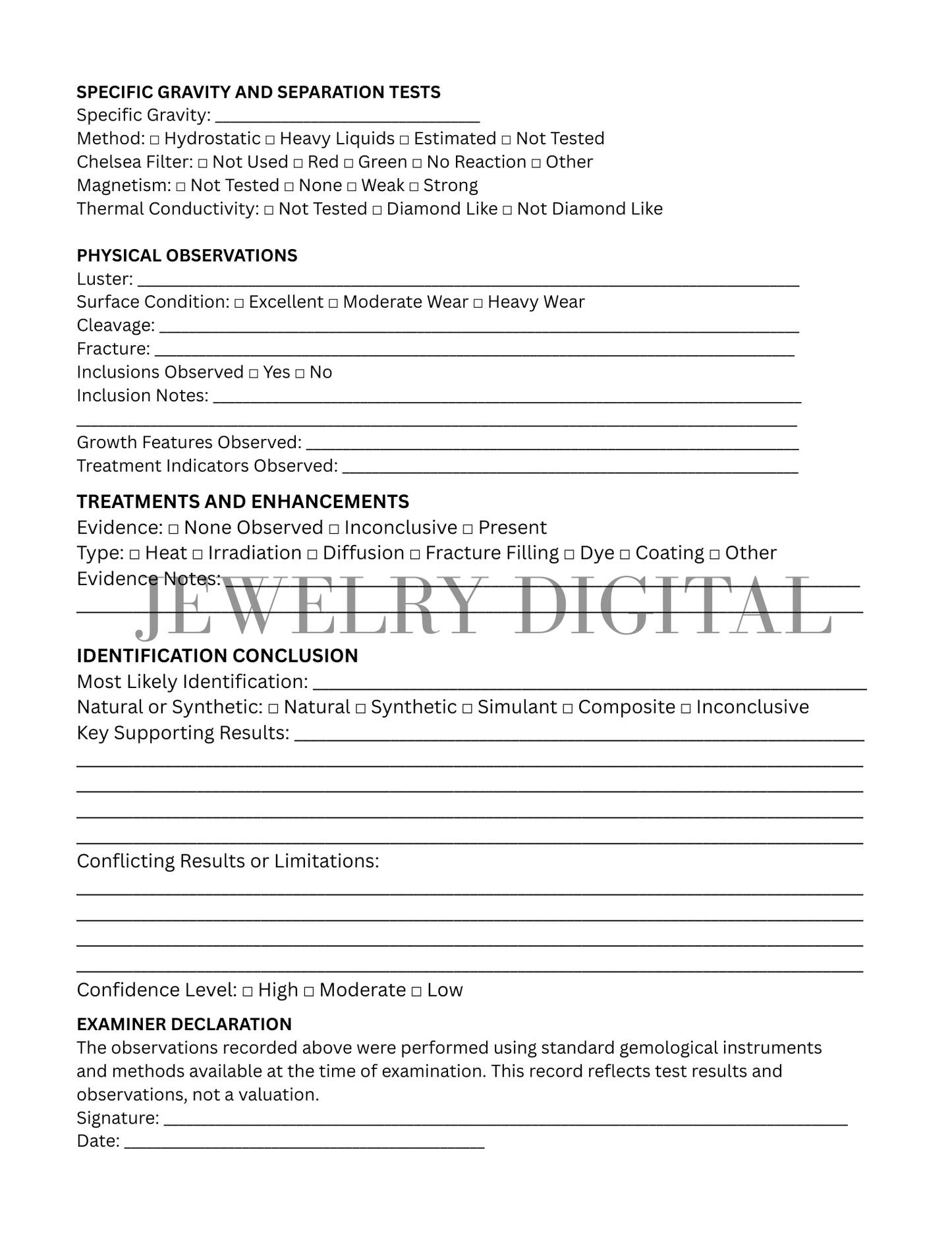 Gemstone Testing Log Printable PDF (DIGITAL)