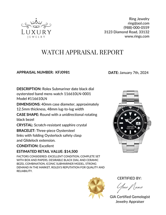 watch appraisal template jewelry business tools