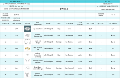 Diamond Jewelry Invoice Google Sheets Excel Template | Instant Download