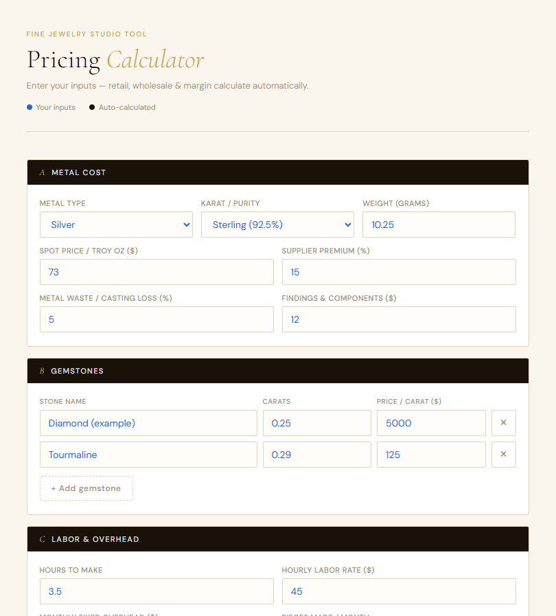 Fine Jewelry Pricing Calculator (DIGITAL)