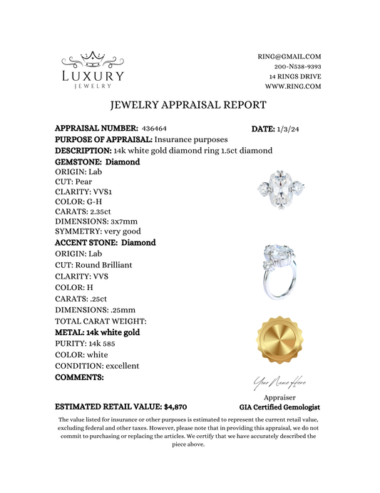 ring insurance appraisal template jewelry business tools