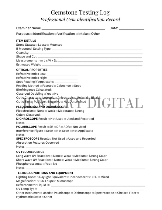 professional gemstone testing log pdf printable for gemologists