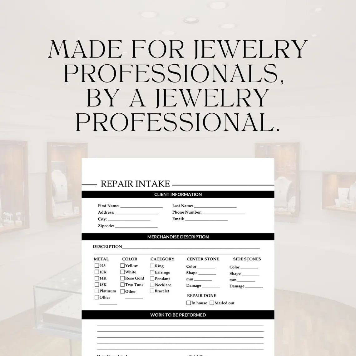 Jewelry Repair Intake Form PDF (Digital)