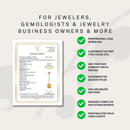professional jewelry appraisal template for gemologists