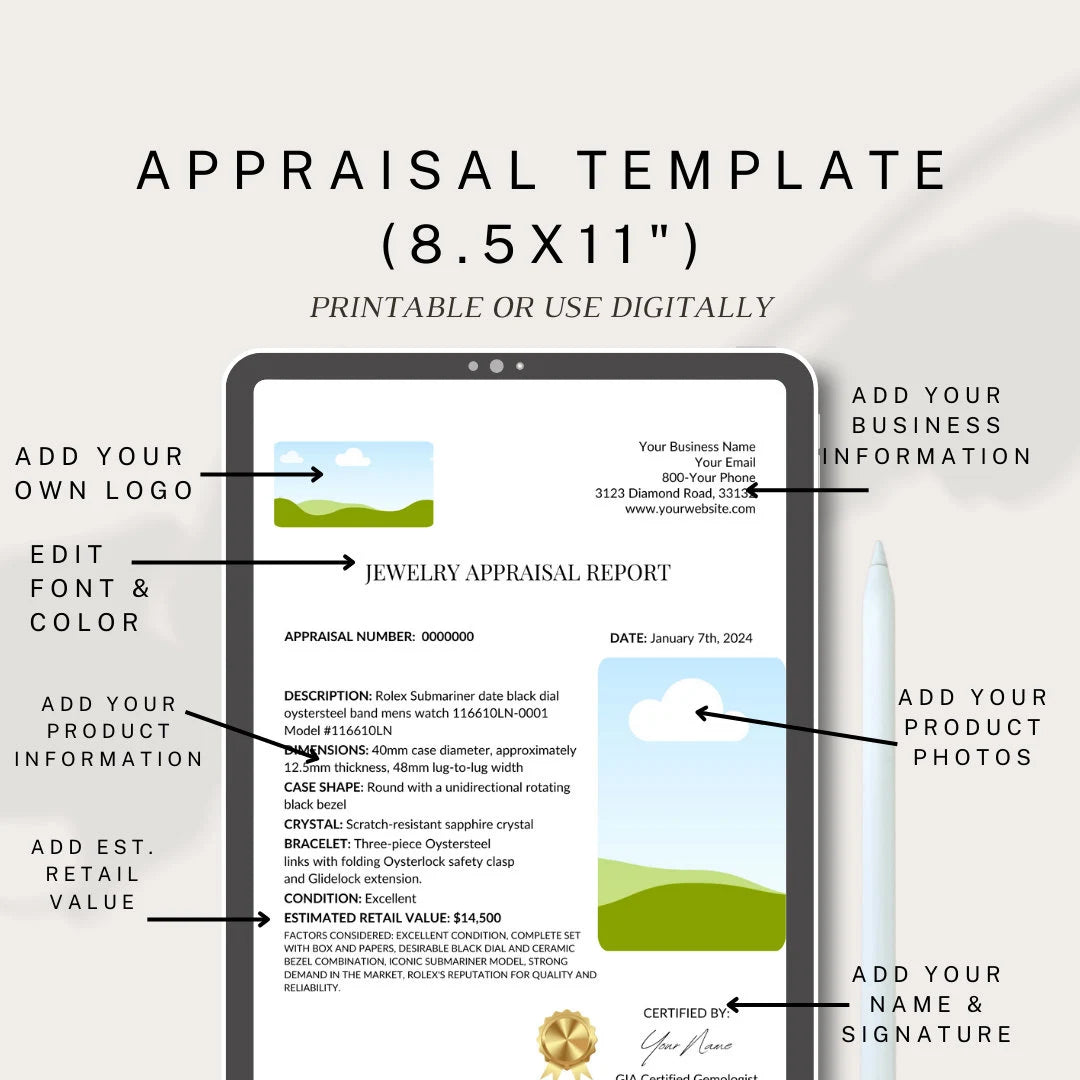 Professional Watch Appraisal Template (DIGITAL)