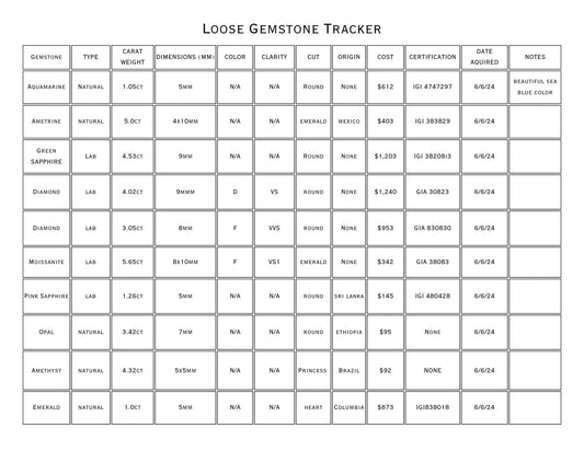 loose diamond tracker printable pdf 