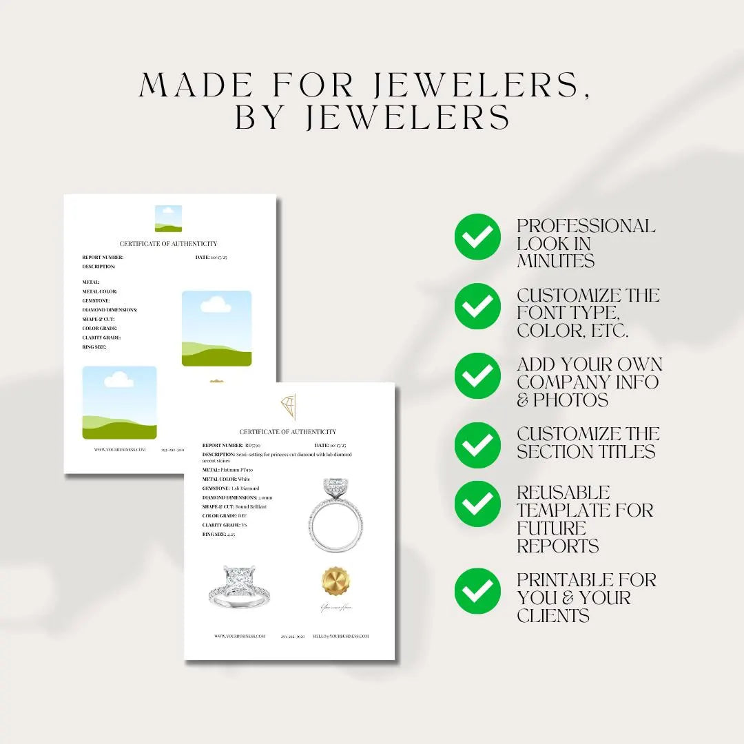 Jewelry Certificate of Authenticity 4 Template Bundle Official Professional Instant Download Template (DIGITAL)
