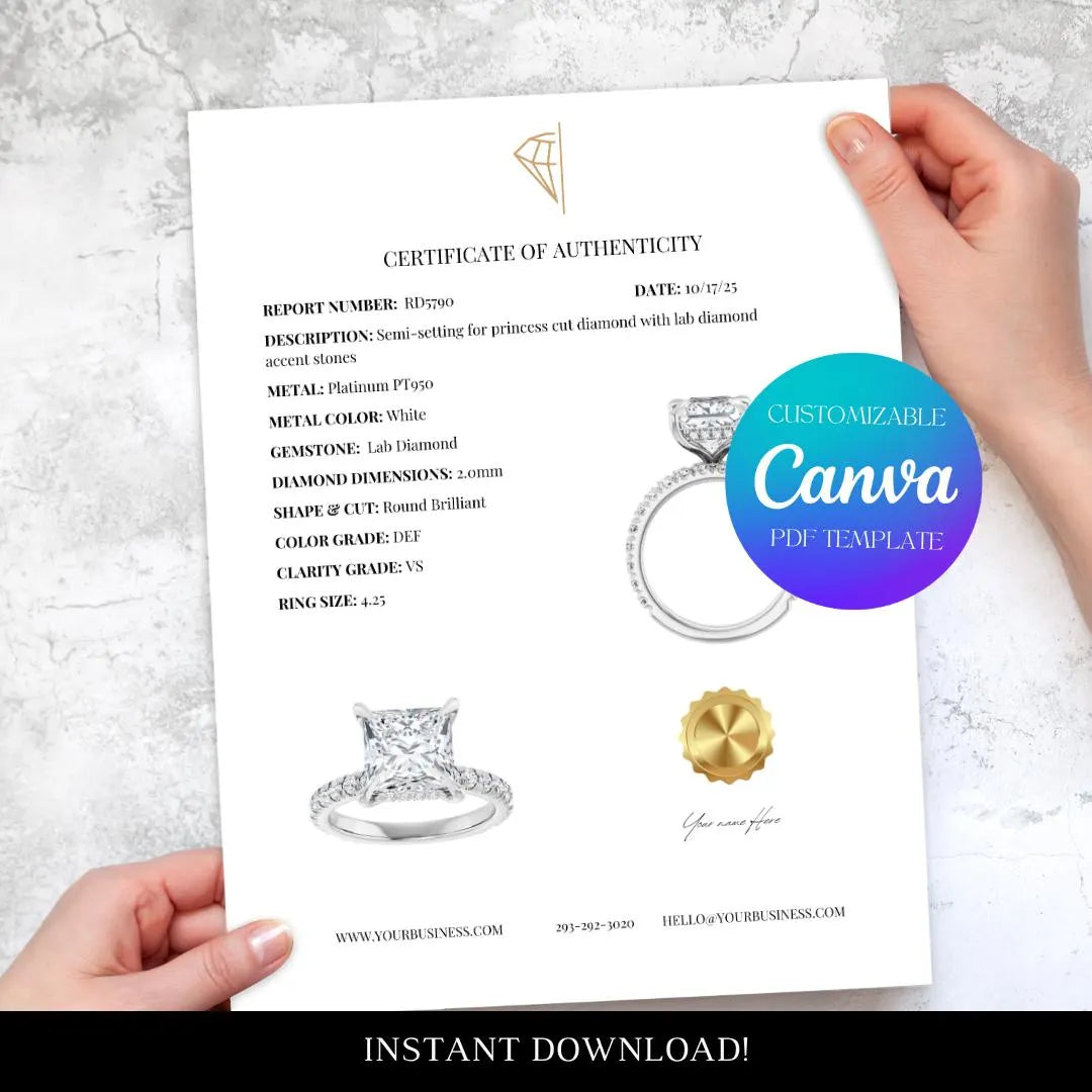 Jewelry Certificate of Authenticity 4 Template Bundle Official Professional Instant Download Template (DIGITAL)