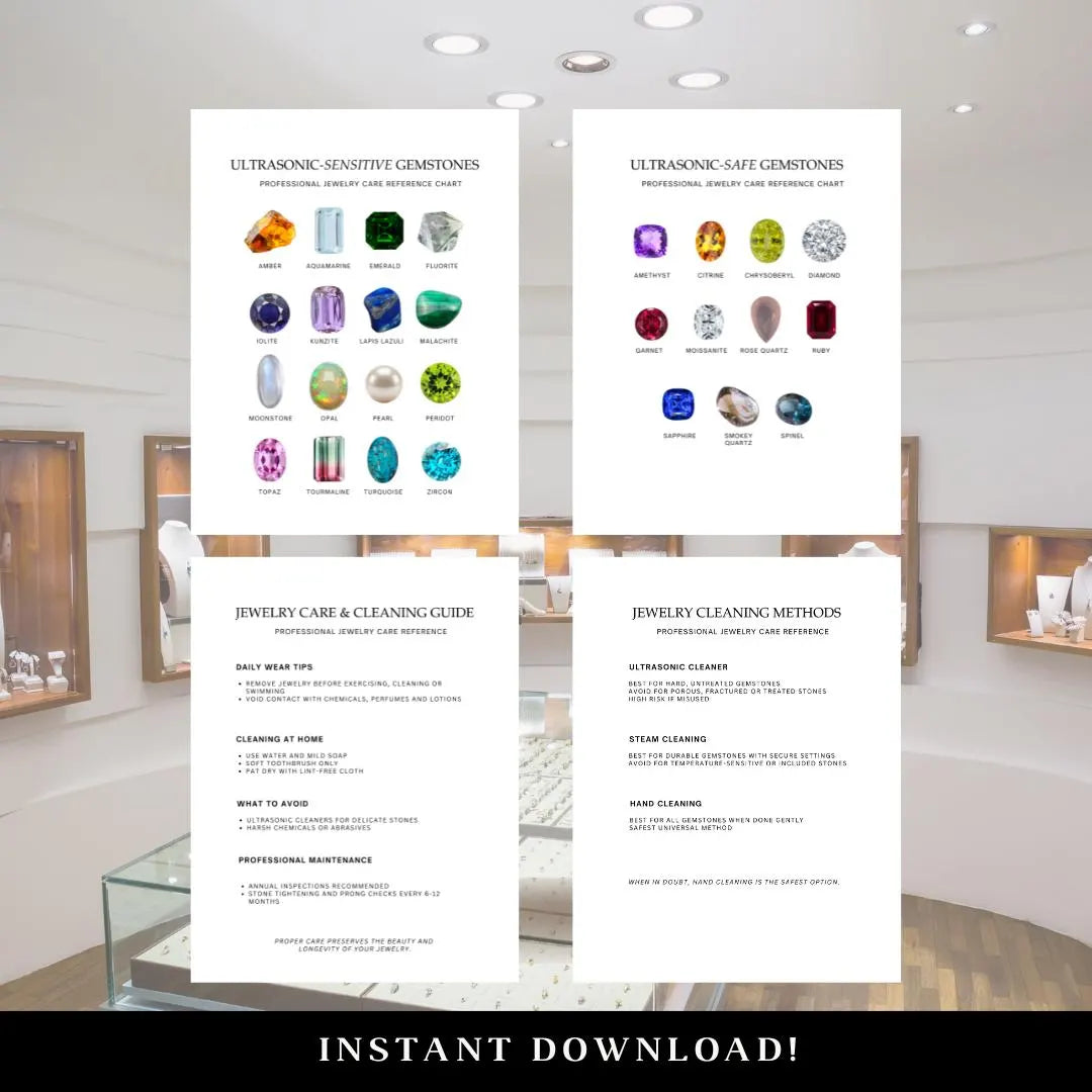 Ultrasonic Gemstone Care Guide Chart Printable PDF (DIGITAL)
