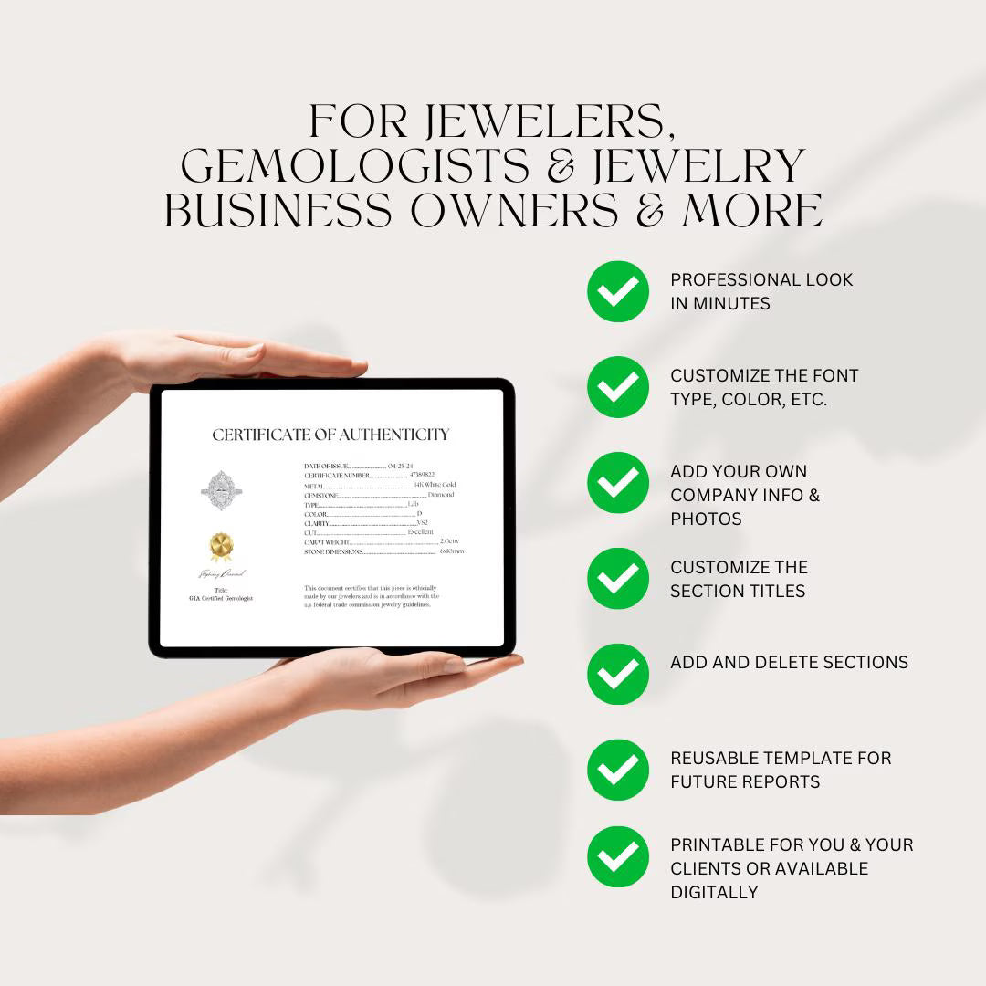 Jewelry Certificate of Authenticity 4 Page Bundle Official Professional Instant Download Template (DIGITAL)