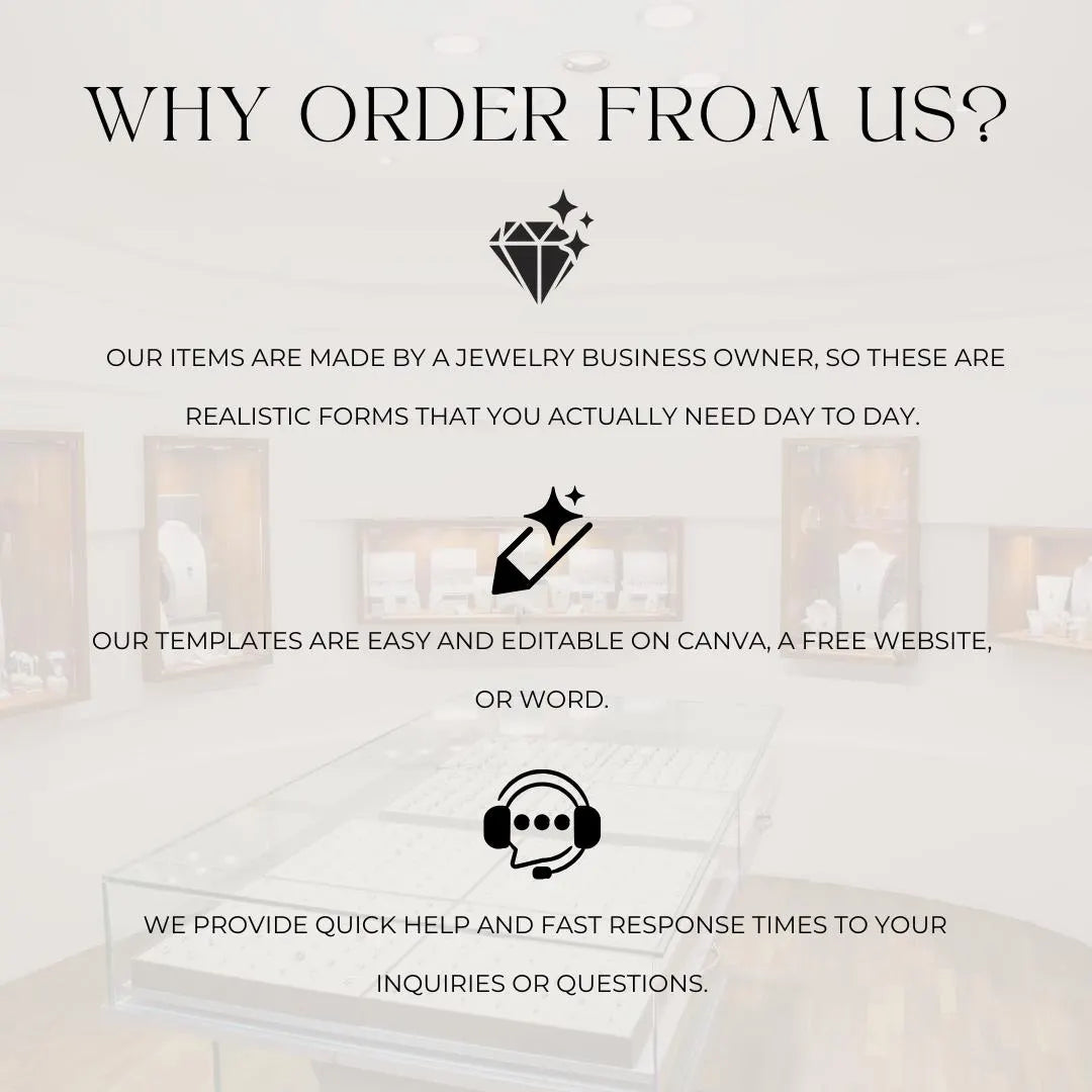 Jewelry Repair Intake & Pickup Forms Business Template PDF (Digital)