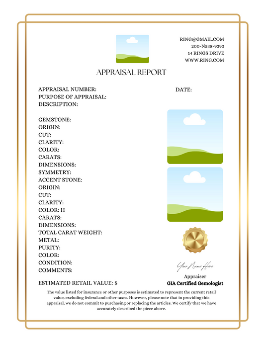 professional jewelry appraisal template with border gold
