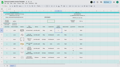 Diamond Jewelry Invoice Google Sheets Excel Template | Instant Download