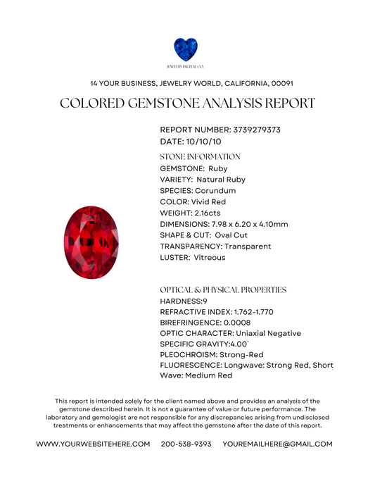 Two Page Colored Gemstone Analysis Report No Border Template | Instant Download